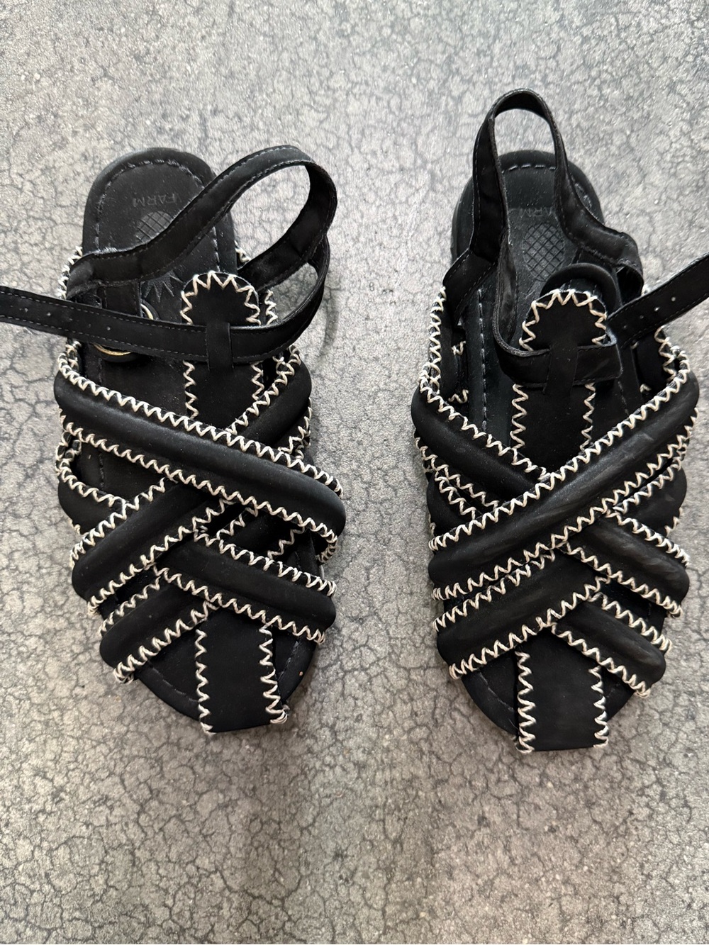 FARM Rio Black Strappy Sandals with Cream Contrast Stitching